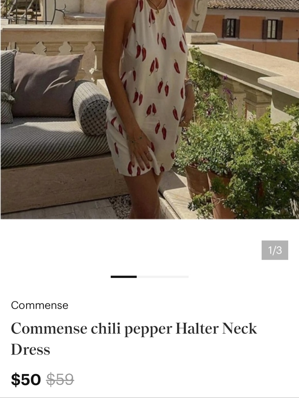 NWT Commense Chili Pepper Halter Neck White Mini Dress Open Back - Picture 9 of 9